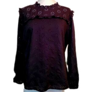 J. Crew Factory Black Eyelet Top